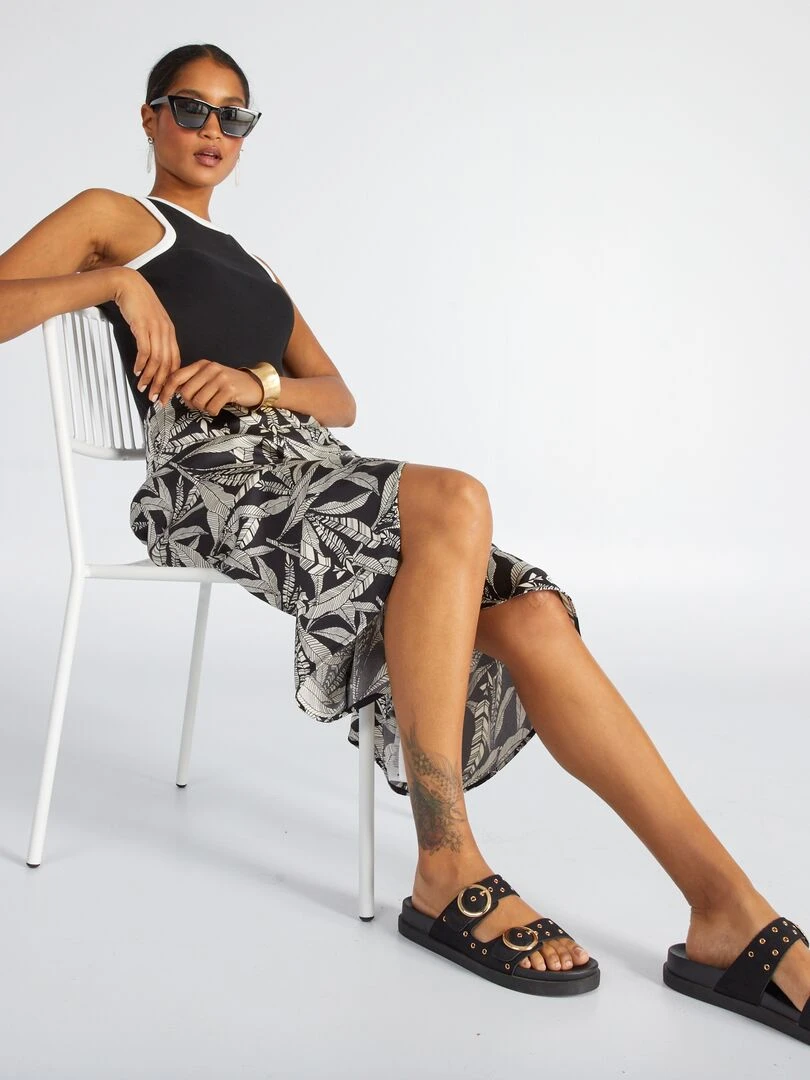 Jupe midi coupe portefeuille   Noir