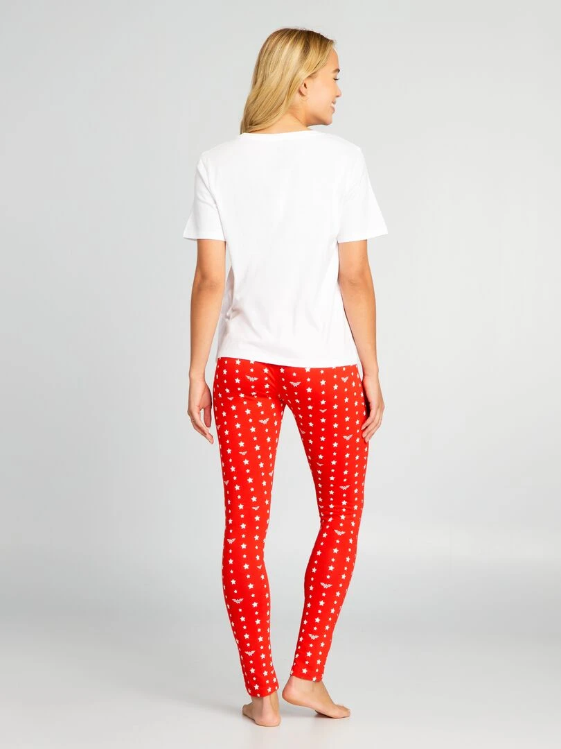 Pyjama long imprimé 'Wonder Woman' 2 pièces blanc/rouge