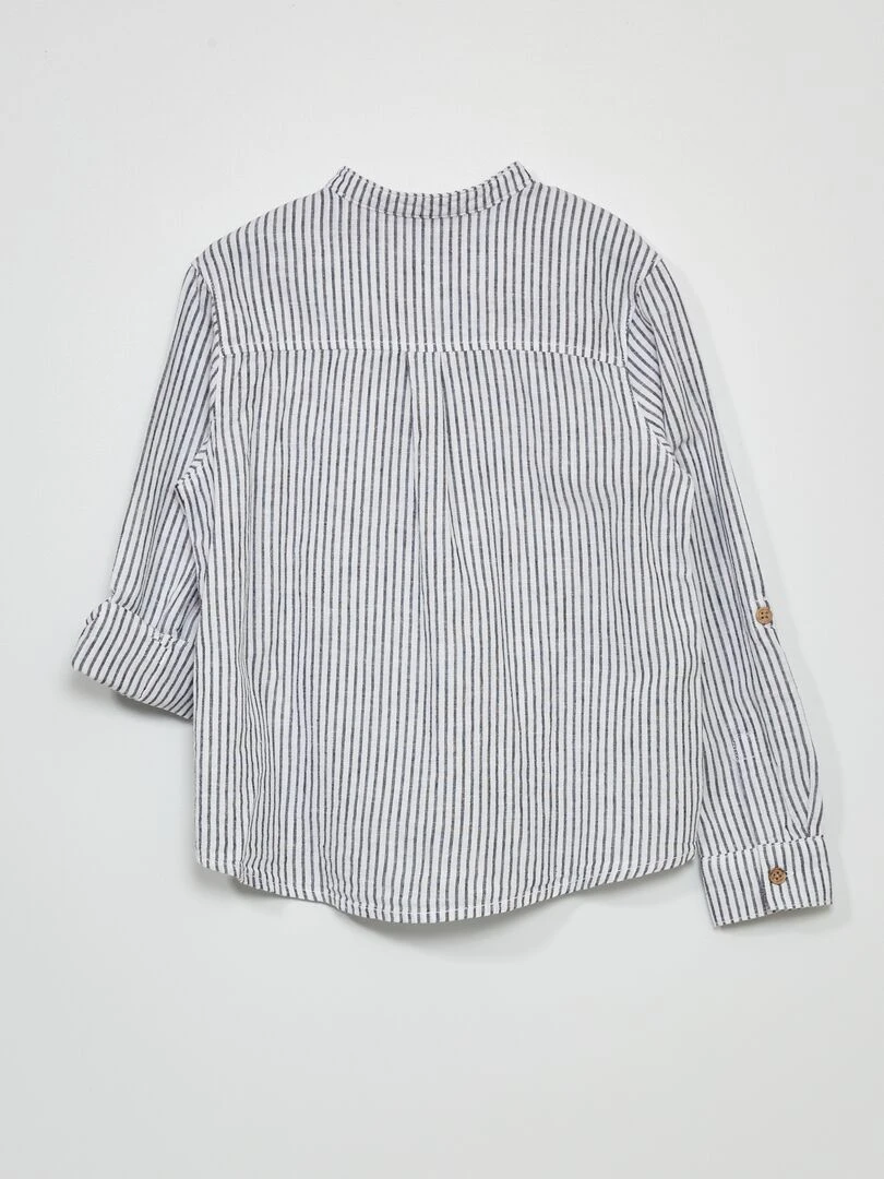 Chemise en lin col mao   Blanc/bleu