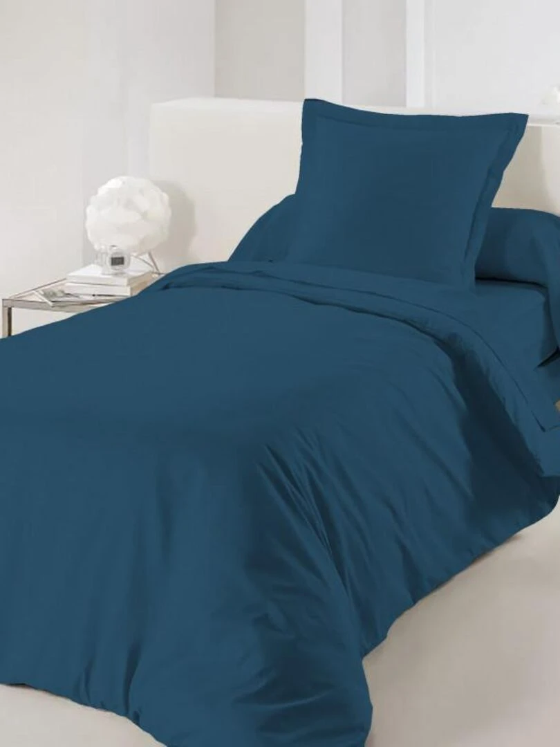 Housse De Couette Bleu Marine 140 X 200 Cm / 100% Coton / 57 Fils/cm² Pour Lit 1 Place Bleu