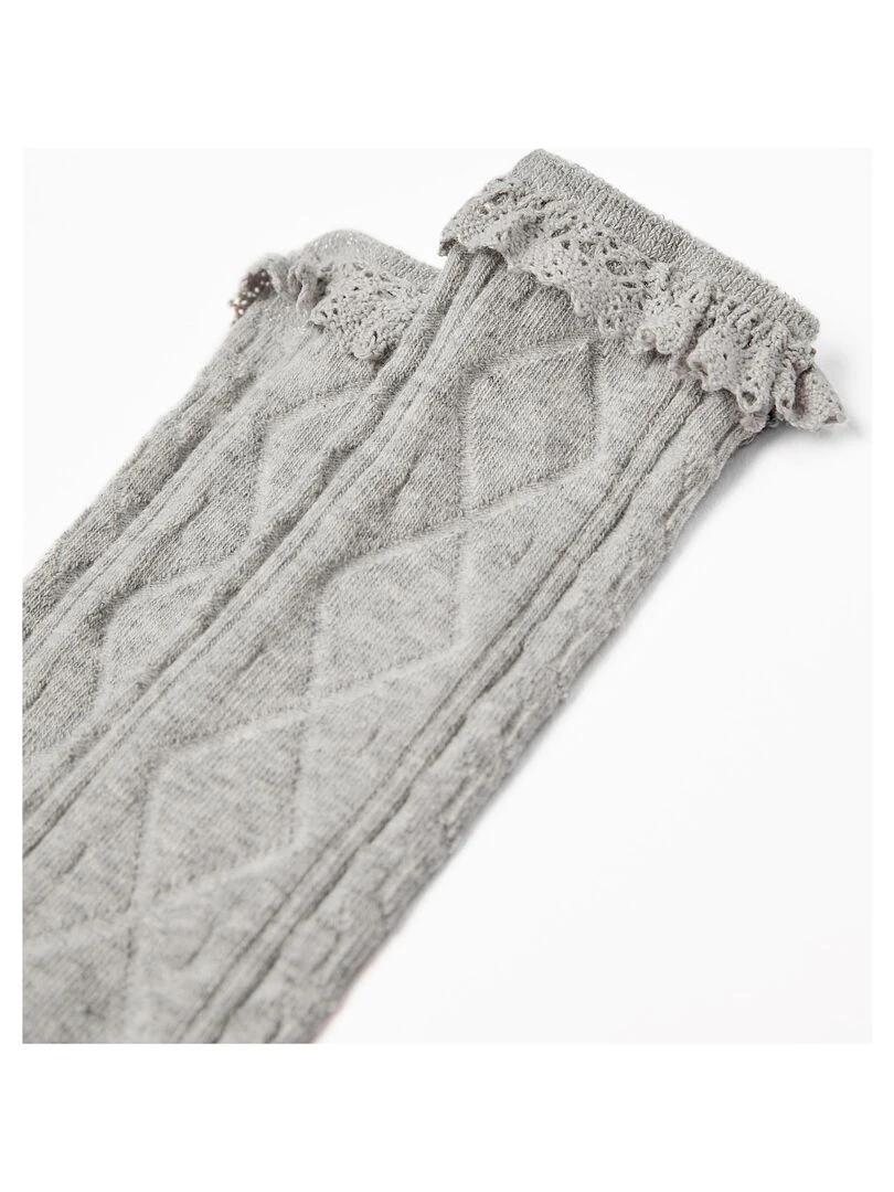 Chaussettes Hautes en Coton avec Dentelle Fille ESSENTIALS LINE Gris clair