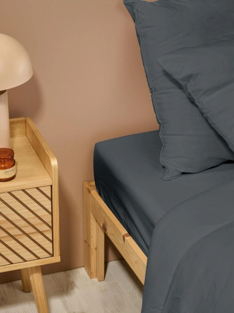 Bleu Câlin   Drap housse uni Percale de coton 80 fils/cm²   gris anthracite