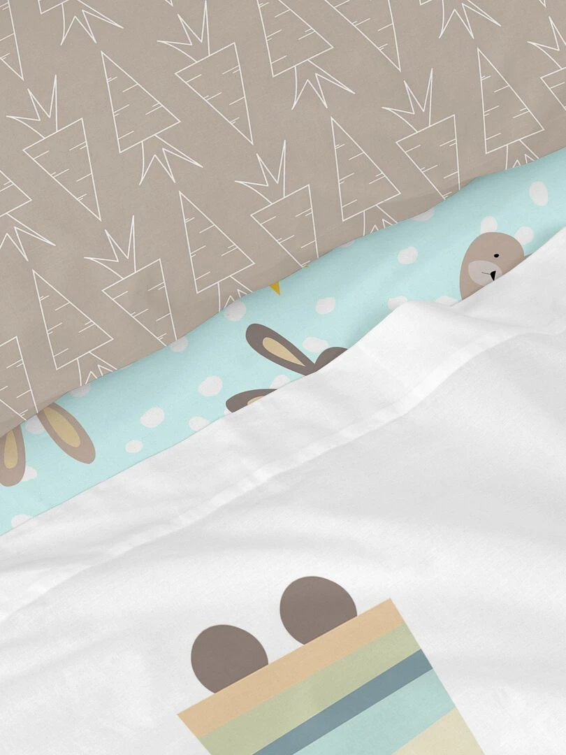 Parure de lit 2 pièces Rabbit family "Happyfriday"   Blanc