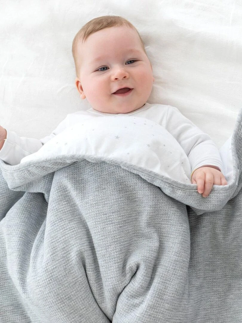 Bemini Couverture Pady waffle et jersey bio   Gris chiné