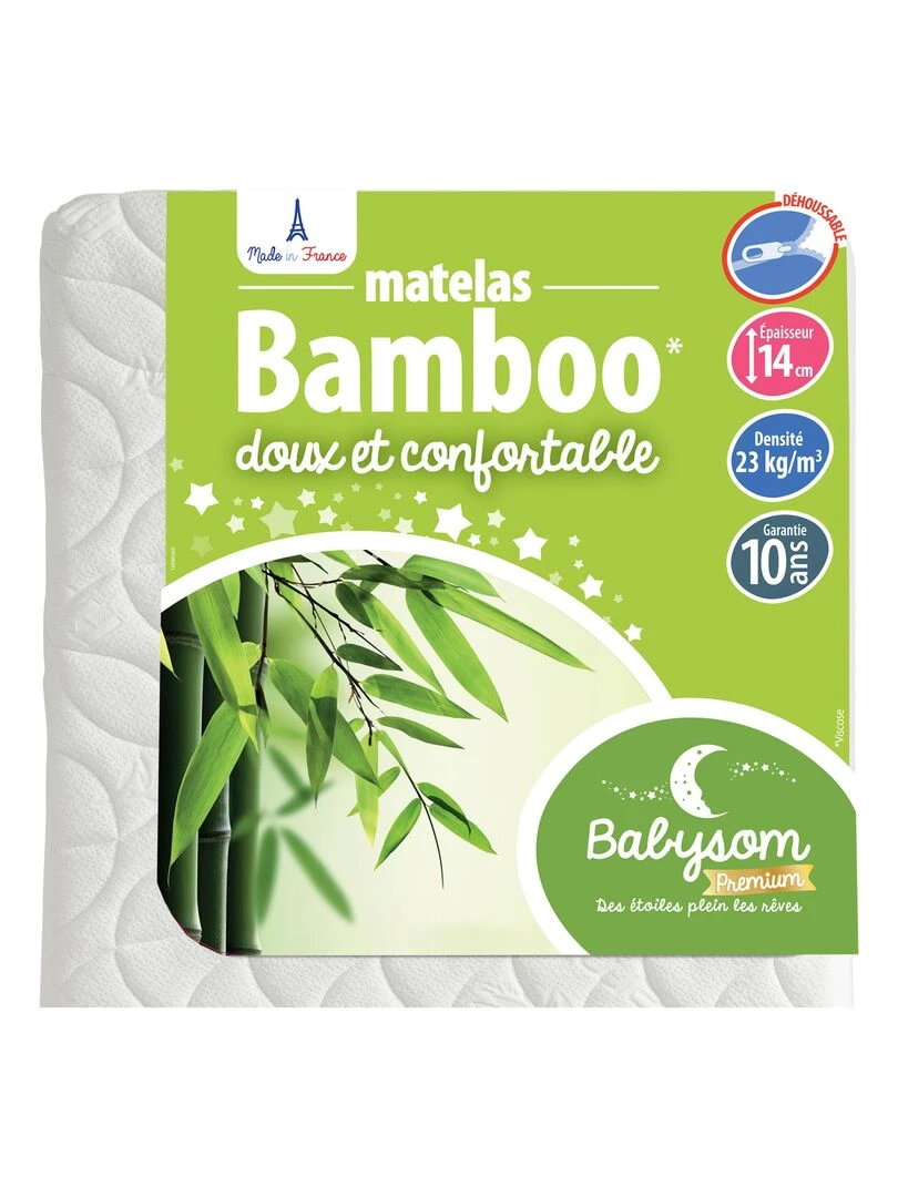 Matelas Enfant/Bébé Bamboo 70x140x14 cm Ultra Doux Sans Traitement Chimique Déhoussable Blanc