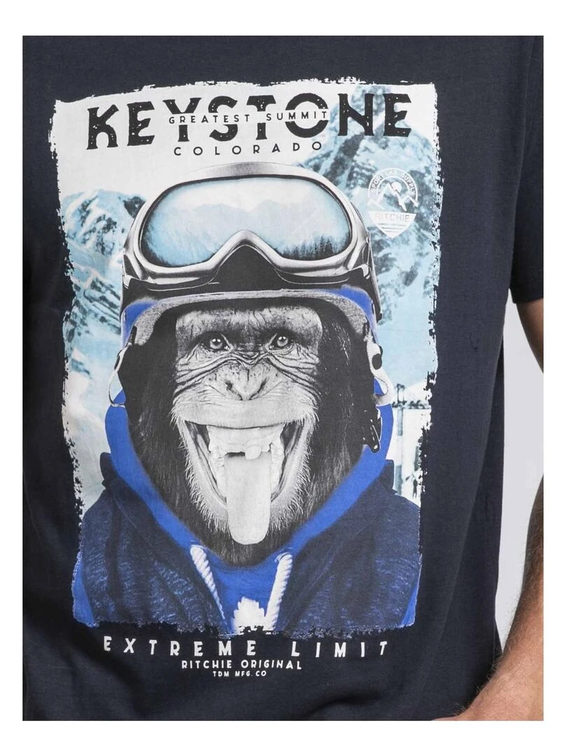 T shirt col rond pur coton JACOSKI   Bleu marine