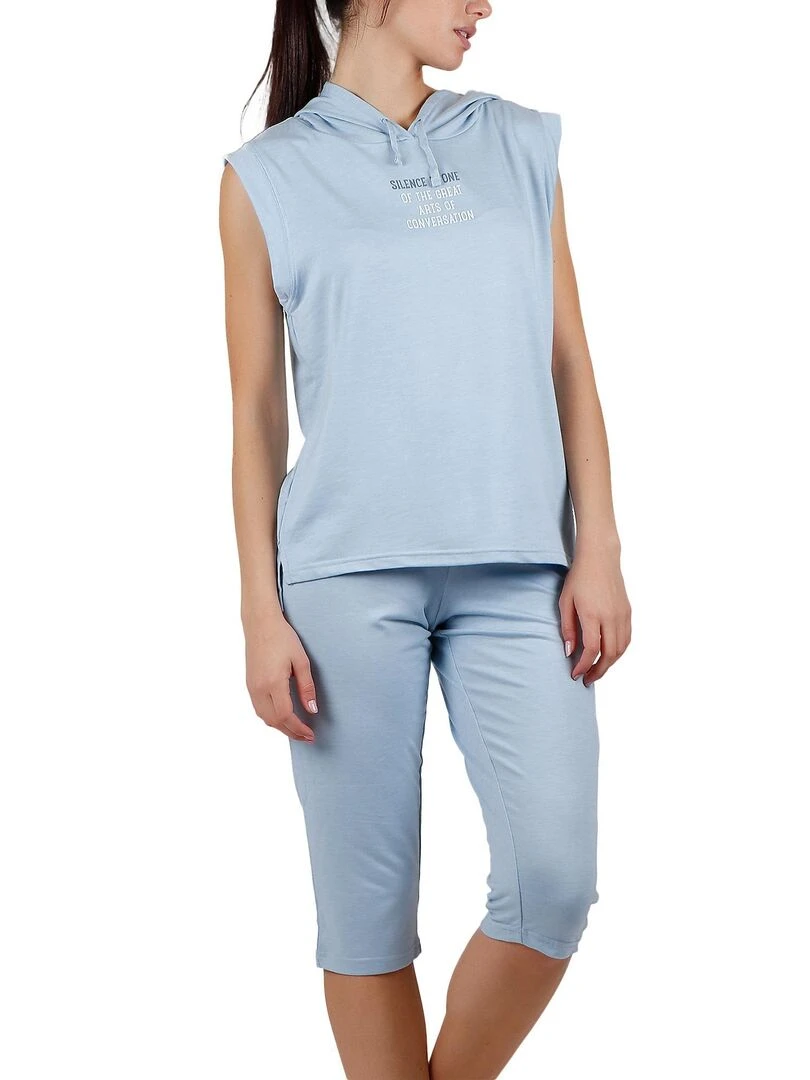 Tenue d'intérieur pyjama leggings débardeur à capuche The Silence Bleu