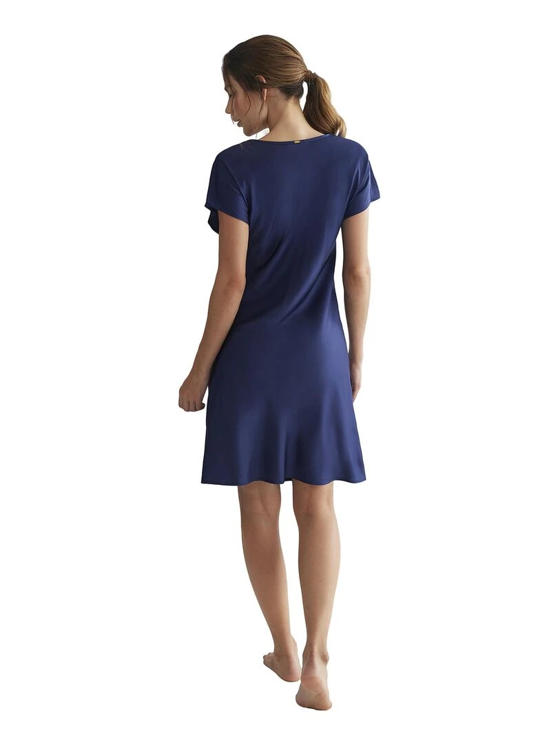 Chemise de nuit manches courtes Satin Bleu marine