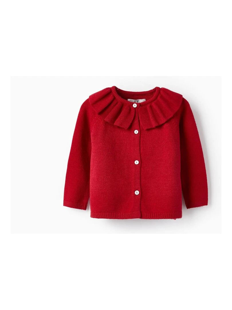 Knitted Jacket with Ruffle for Baby Girls NOËL Rouge foncé