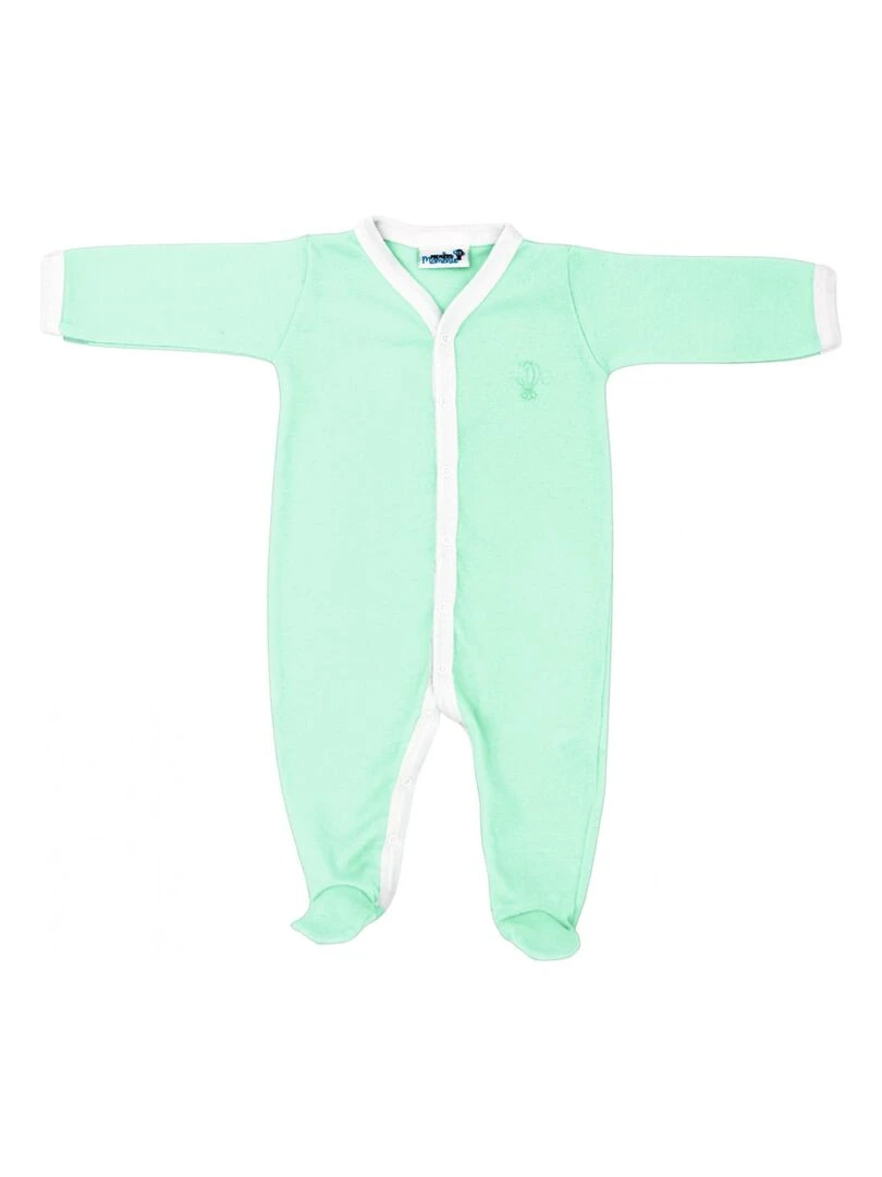Pyjama été léger   100% coton biologique   1 à 6 mois   Vert d'eau