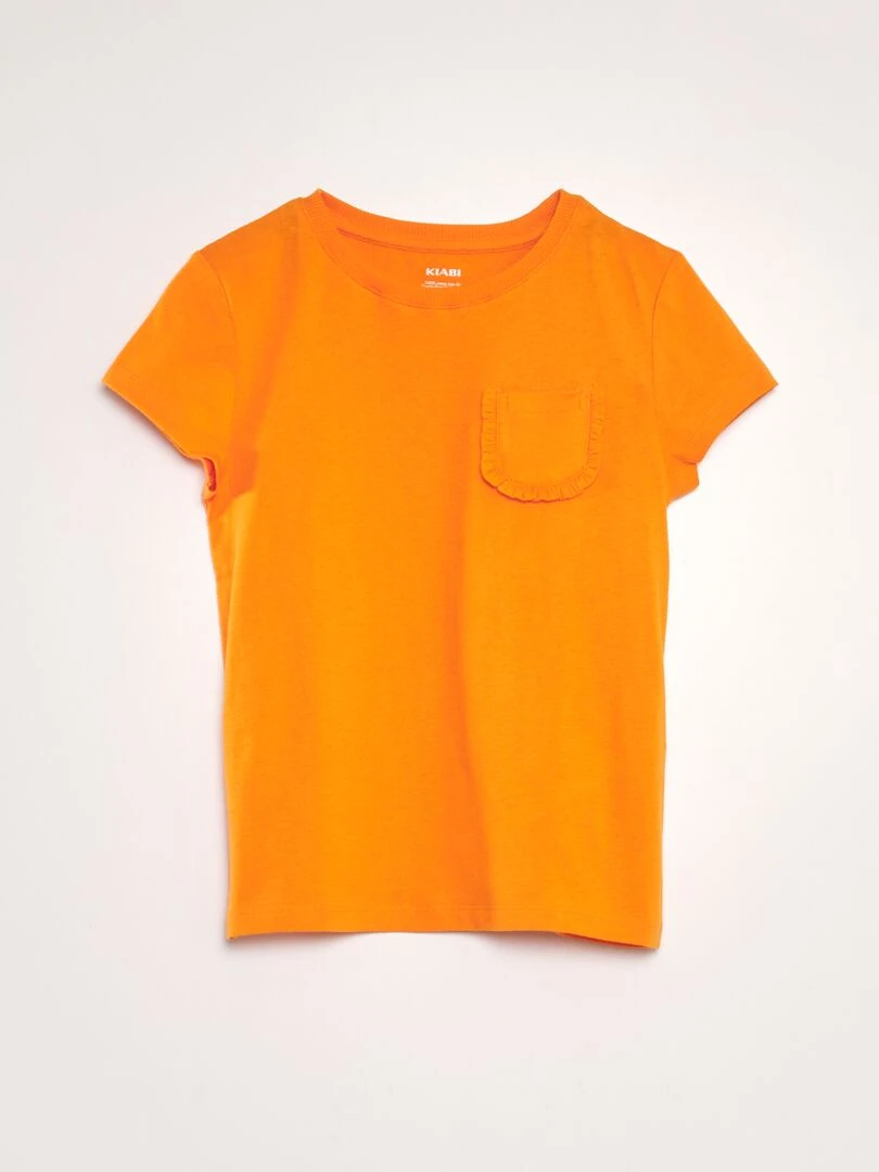 T shirt uni avec poche orange