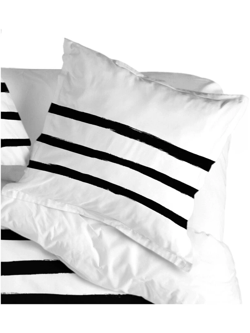 Taie d'oreiller Stripes "Happyfriday"   Noir Blanc