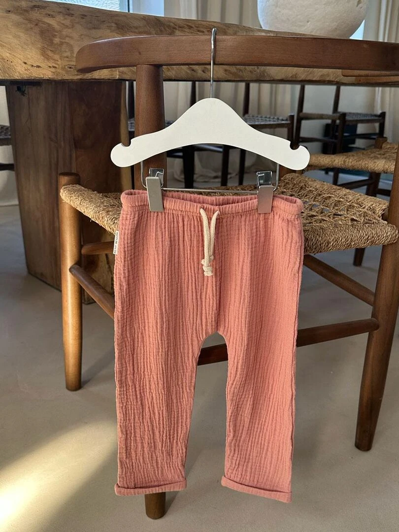 Pantalon bébé en gaze de coton Para   Rose