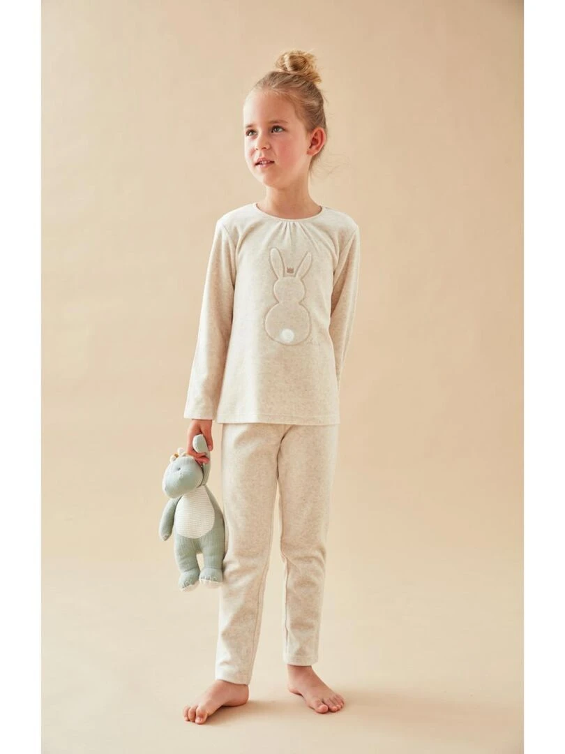 Pyjama 2 pièces lapin en velours chiné Noukie's Beige