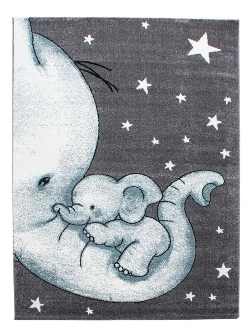 Tapis enfant KID'S ELEFANT en polypropylène doux et soyeux OEKO TEX® Bleu