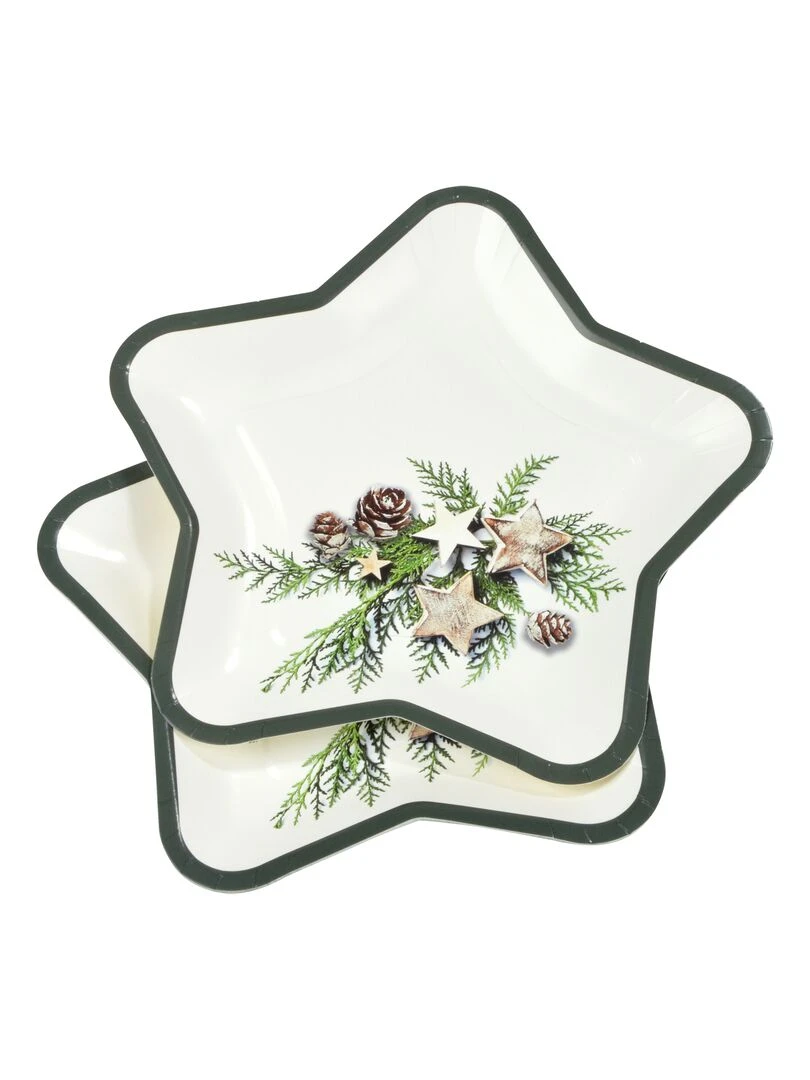 Set de 6 assiettes etoile en carton Pommes de pin Vert