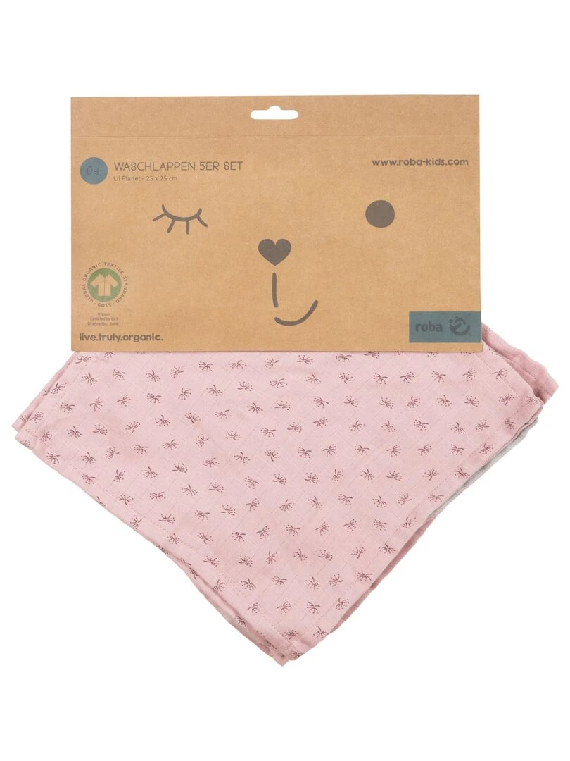 Lot de 5 Gants de Toilette "Lil Planet"   Coton Bio Oekotex   'ROBA'   Gris Rose