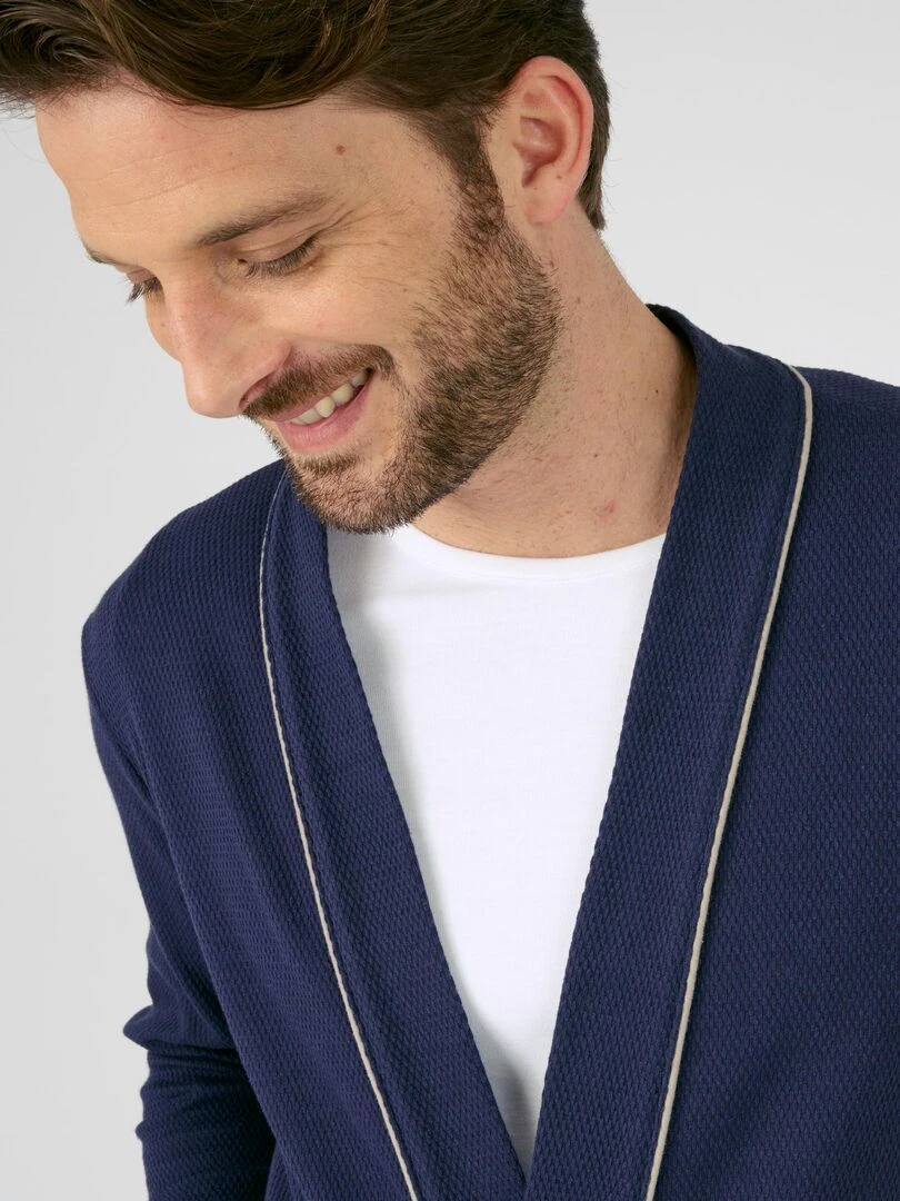 Robe de chambre maille nid d abeille   Damart   Bleu marine