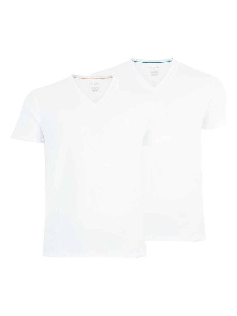 Lot de 2 tee shirts col V homme Easy Color Blanc