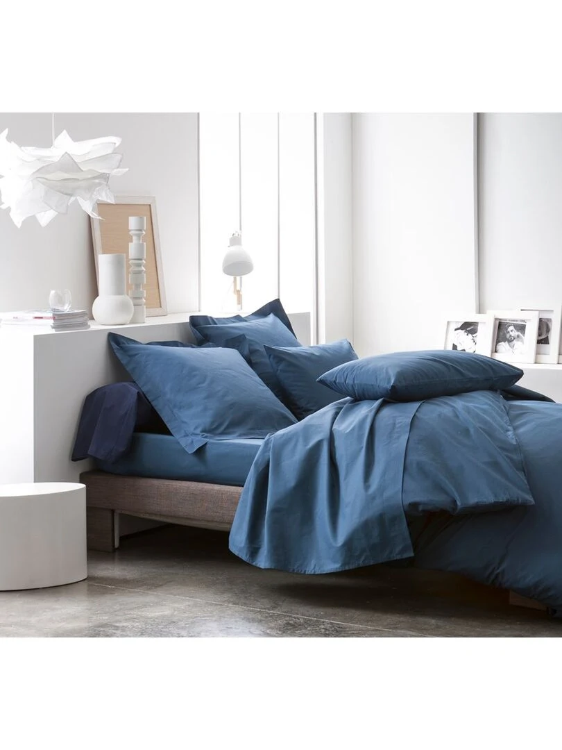 Drap Housse 2 personnes uni '57FILS' 'TODAY'   Bleu marine