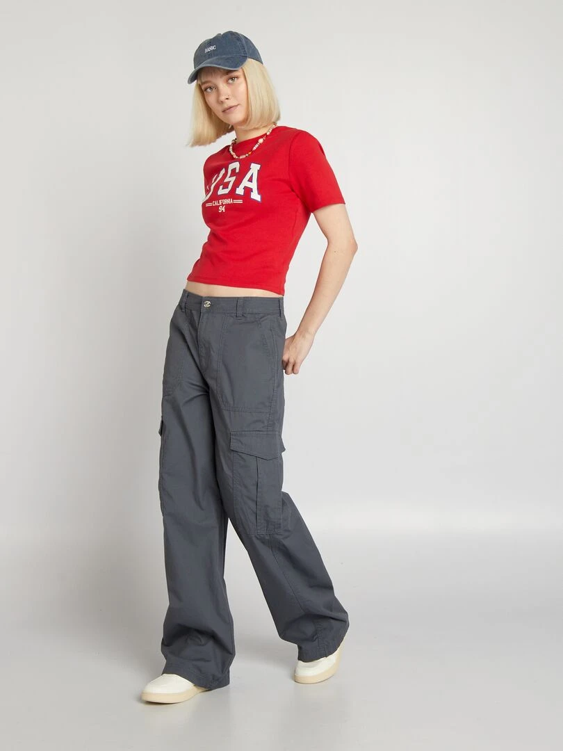 Pantalon large avec poches à rabats Gris