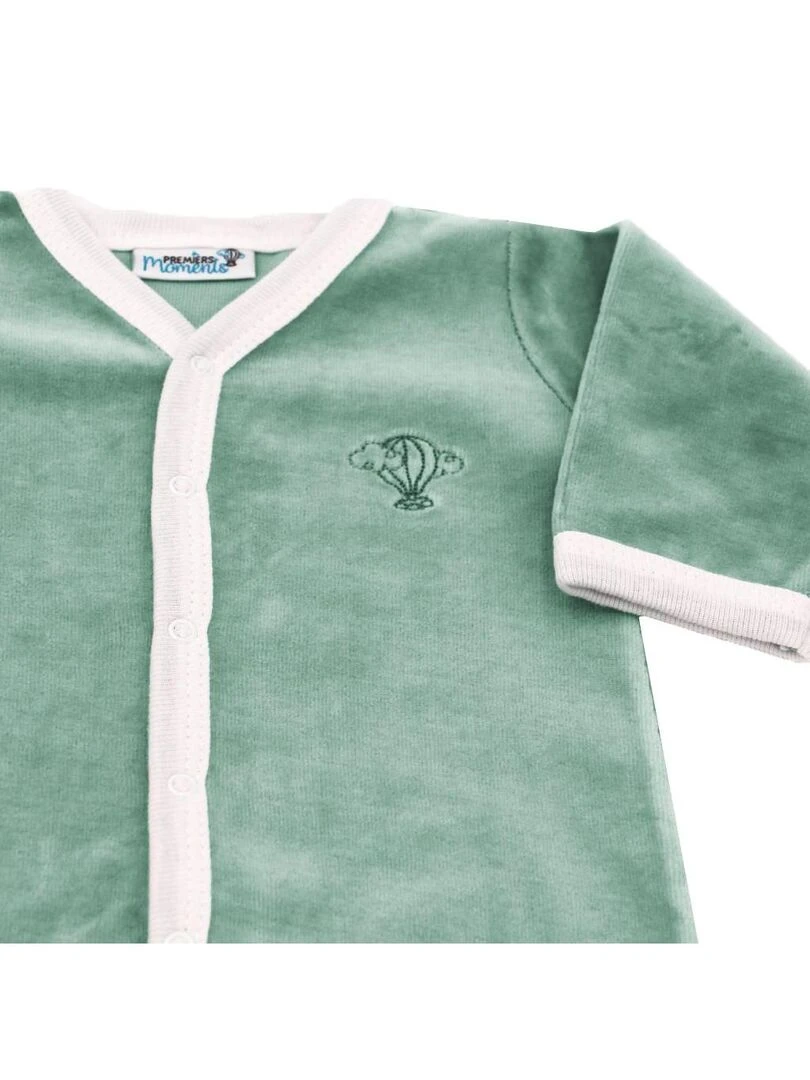 Pyjama velours 100% coton biologique 1 à 6 mois Vert forêt