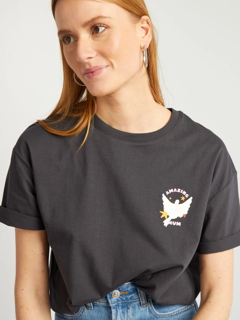 T shirt en coton à col rond GRIS