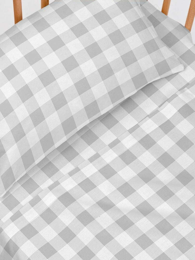Parure de lit 2 pièces Vichy Berceau "Happyfriday" Gris