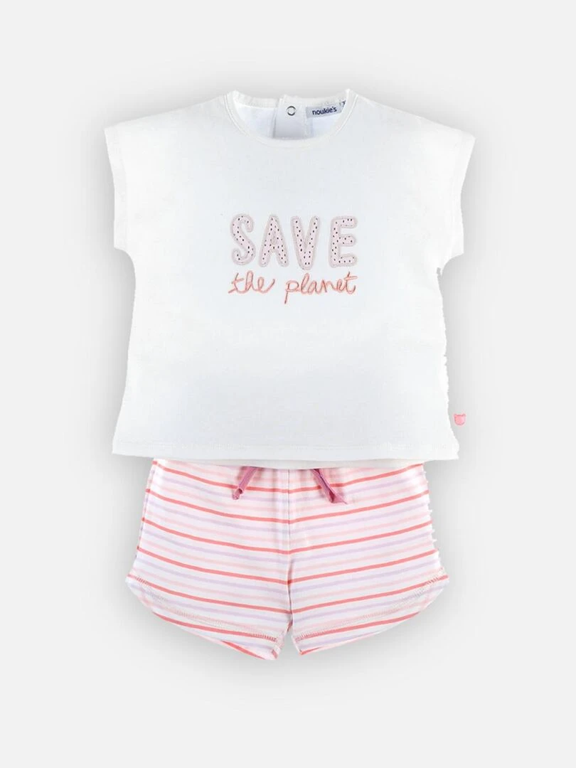 Pyjamas 2 pièces court en jersey  écru/rose   Noukie's   Rose