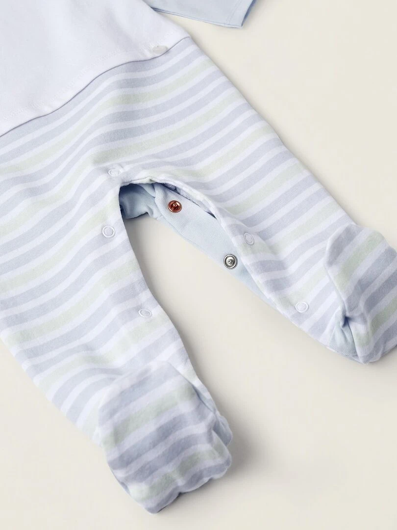 Combinaison avec pieds pour nouveau né 'Hirondelles' manches longues EARLY BLOOM   Bleu clair