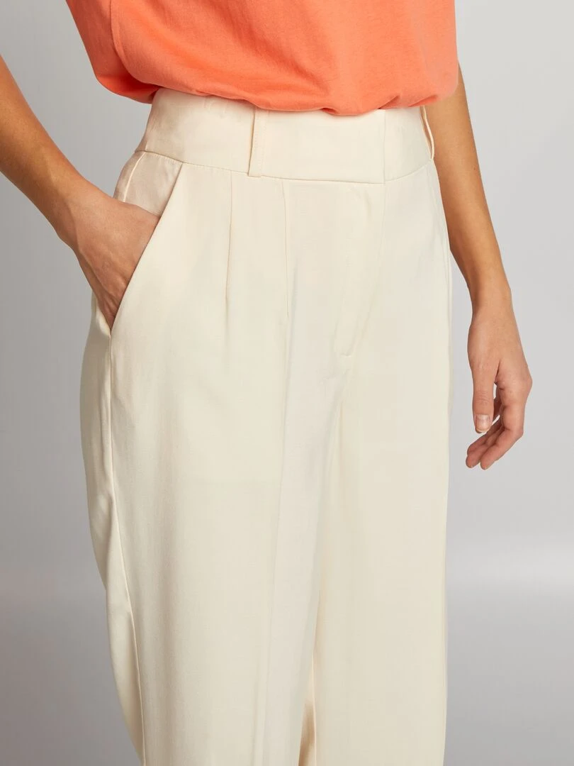 Pantalon droit à taille haute   Crème
