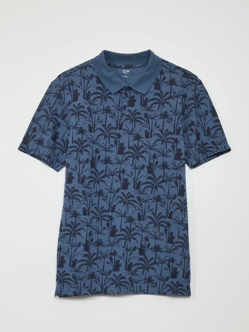 Polo en piqué de coton avec imprimé Bleu