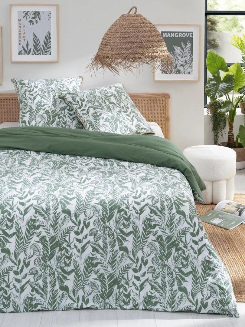 Future Home Parure de lit 2 personnes en coton 57 fils imprimé vert Vert