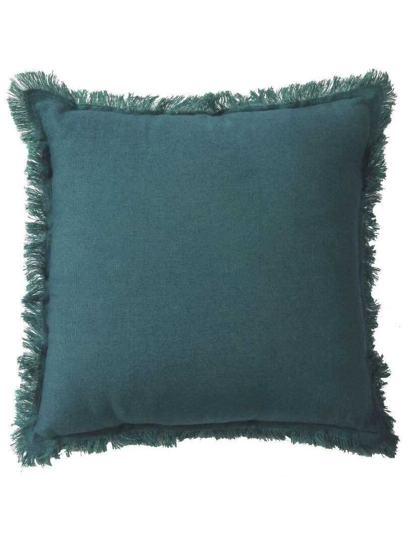 Coussin en lin bords effilés 'Deko&co' Bleu canard