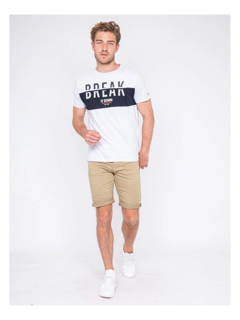 T shirt col rond pur coton motifs relief NOLIBERT   Gris