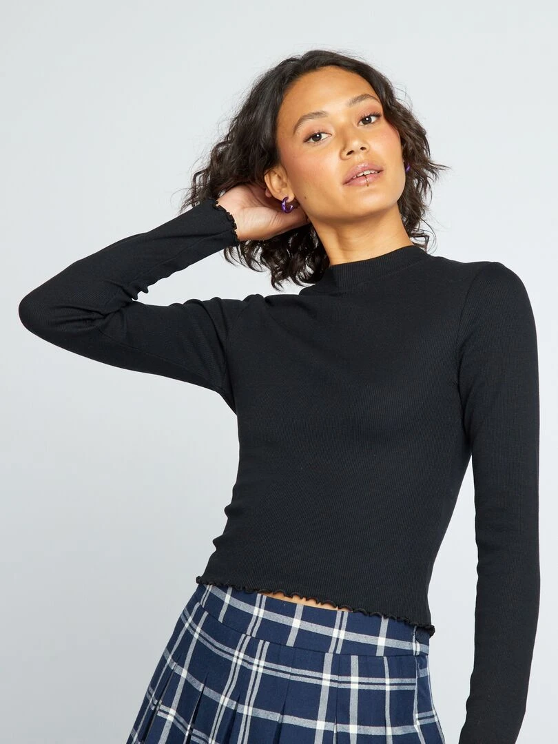 T shirt côtelé à col montant   noir