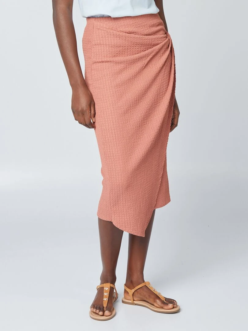 Jupe pareo en maille gaufrée   Marron