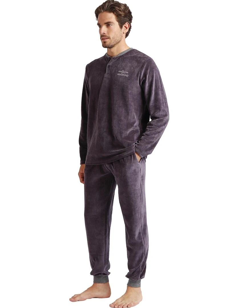 Pyjama velours tenue d'intérieur pantalon et haut Home   Gris