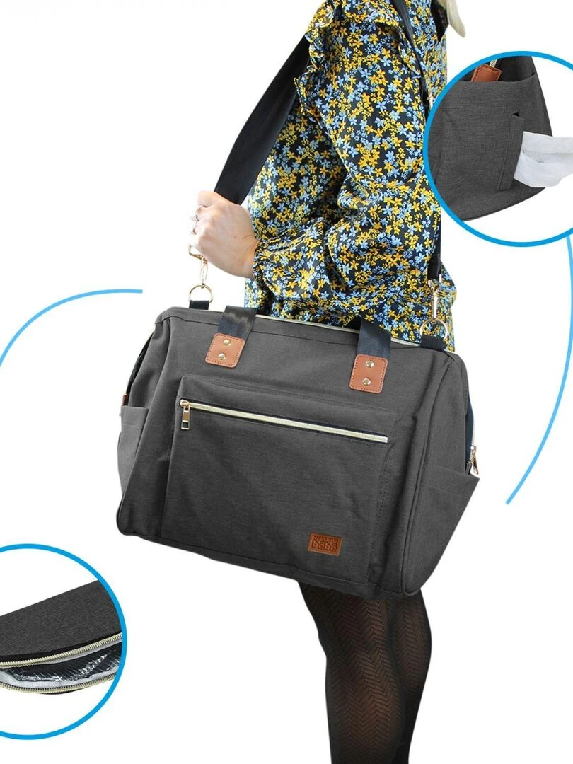 Sac à langer multifonction pour bébé 12 poches avec trousse isotherme   Monsieur Bébé   gris anthracite