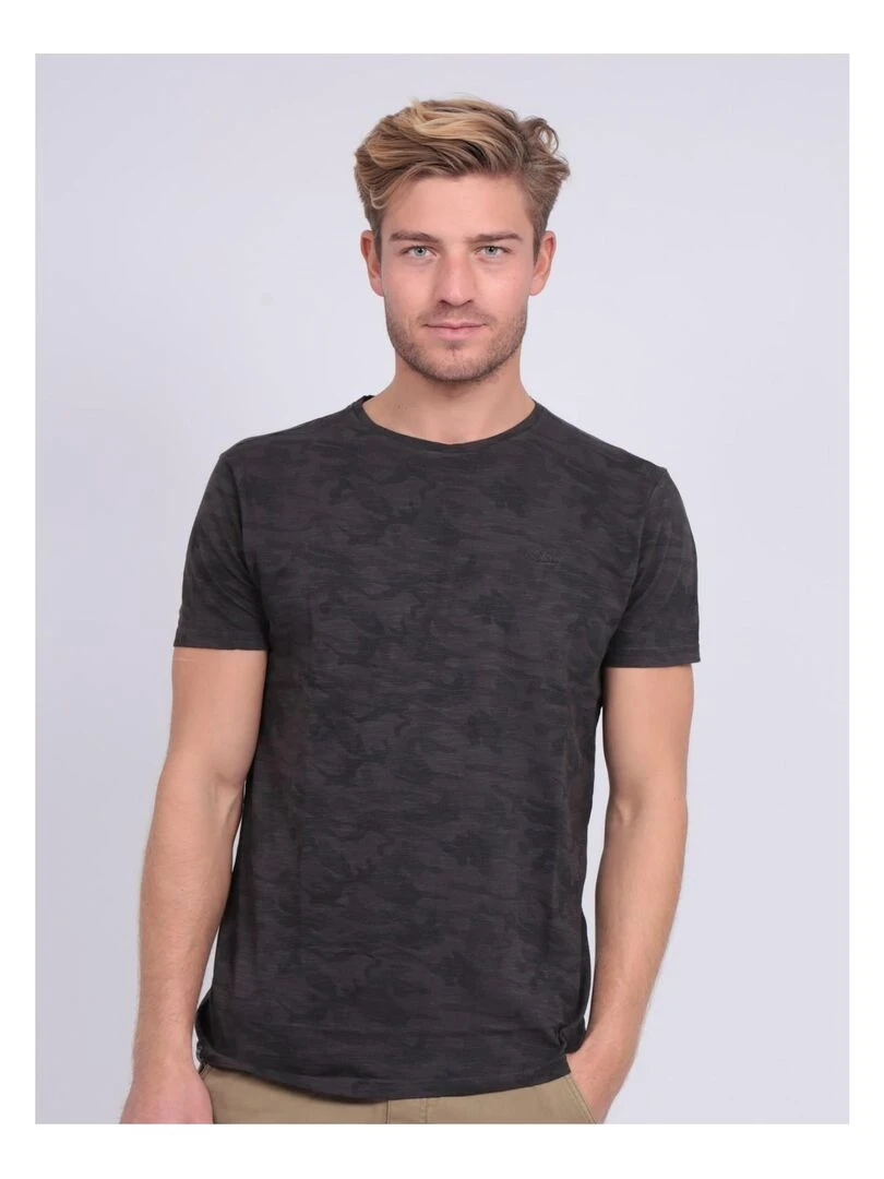 T shirt col rond pur coton motifs NENDRIX Gris