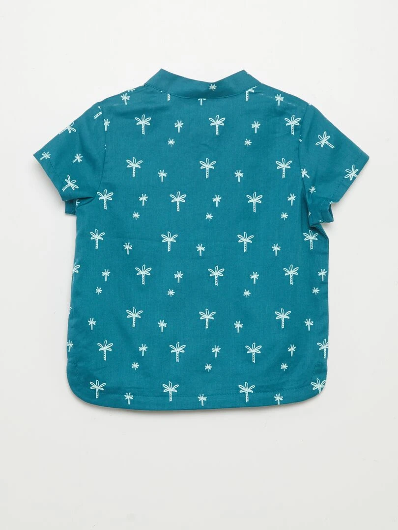Chemise col mao imprimé palmiers   Bleu vert