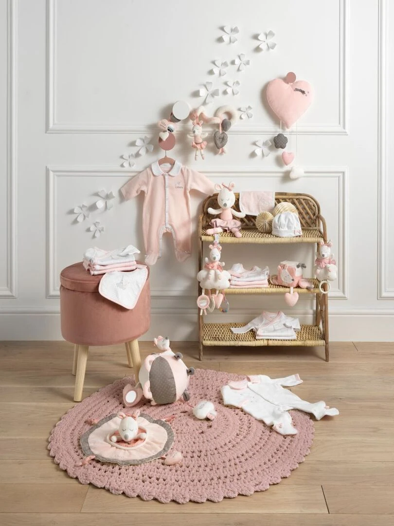 Attache tétine en velours souris SAUTHON Rose