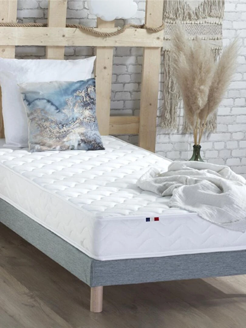 Ensemble Matelas Ressorts Fermes biconiques SPECTRE + Sommier Made in France Sommier Gris chiné Gris Blanc