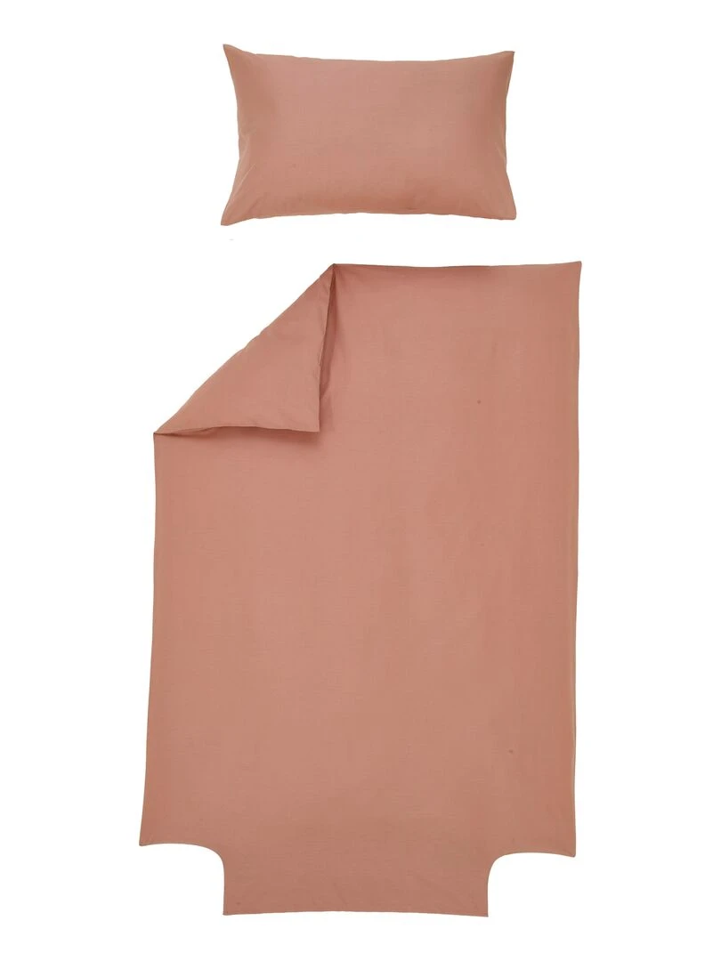 Parure de lit housse de couette 100x140 cm + taie 40x60 cm Coton Bio 'P'tit Basile' Vieux rose