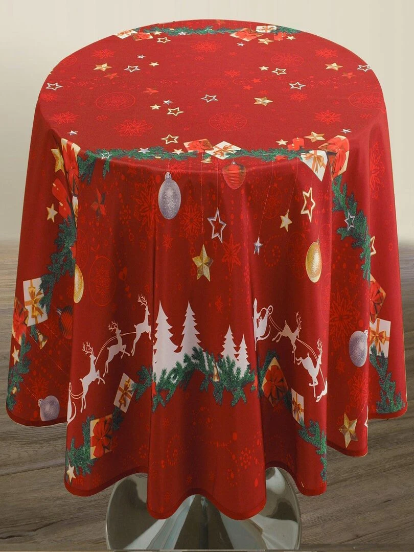 Nappe Anti taches Noël Rouge   Ronde 160 cm   Rouge