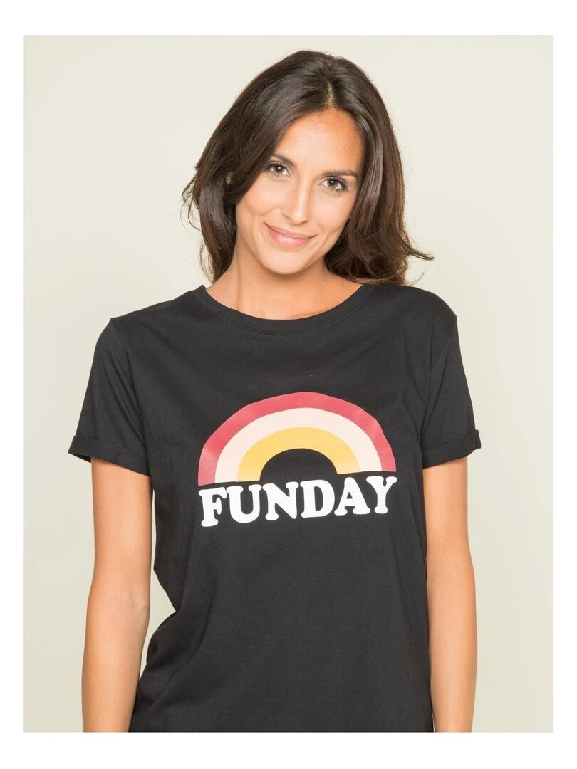 T shirt col rond message FINA   Noir