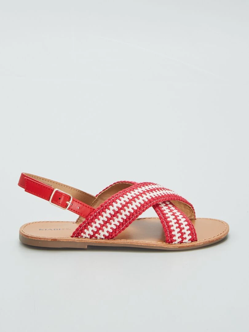 Sandales plates à brides croisées Rouge