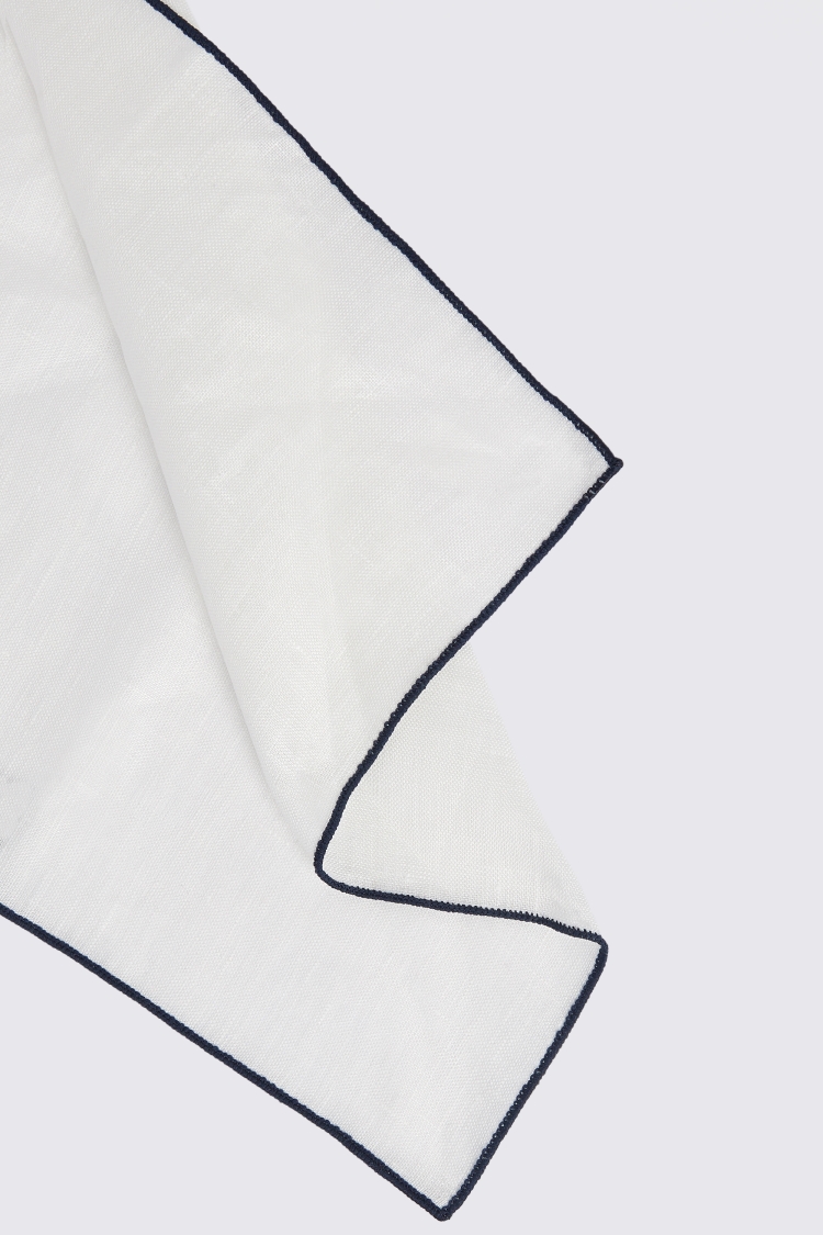 White Linen Pocket Square With Navy Border Buy Online at Moss