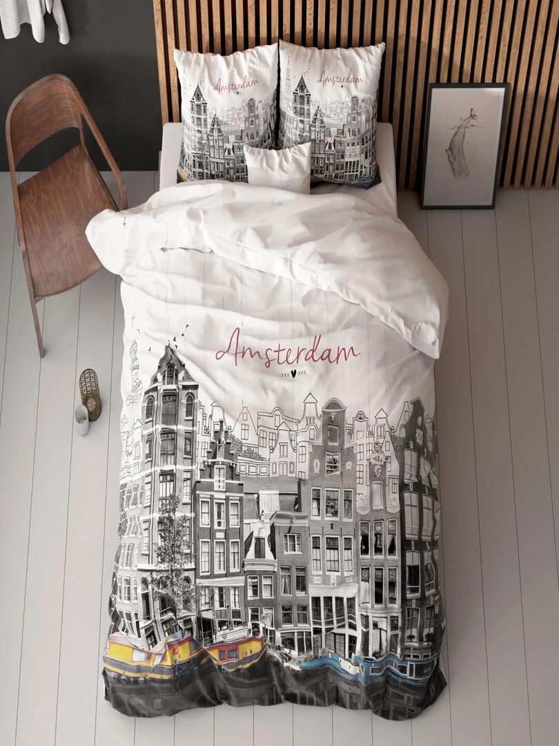 Parure de Lit Double Coton Amsterdam Canal Blanc