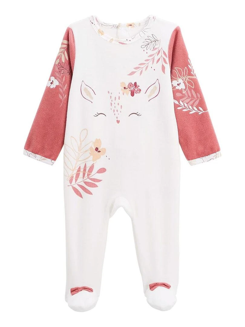 Pyjama bébé en velours Oma Biche Ecru